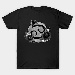Cancer Zodiac Horoscope Gothic Black Floral Monogram T-Shirt